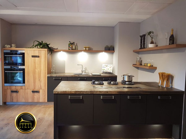 کابینت آشپزخانه طرح چوب-wood-like kitchen cabinet